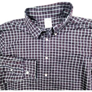 Brooks‎ Brothers Regent Plaid Shirt Men's Large Cotton Button Down Maroon White